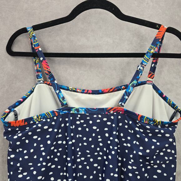 Blue Polka Dot Stretch Tie Boho White Tank Top Tankini Swimwear XL‎ Extra Large - Picture 4 of 6